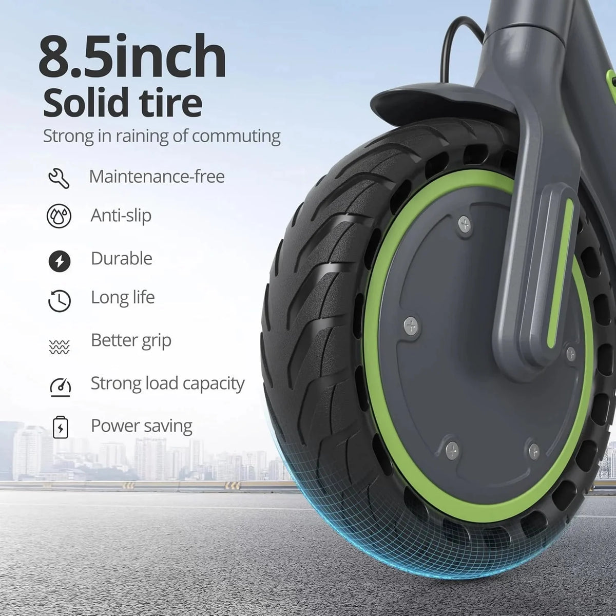 Electric Scooter - 8.5" Solid Tires, 350W Motor, Up to 19 MPH and 21-23 Miles Long-Range Portable Foldable Commuting Scooter for Adults with Double Braking System and App - image 26