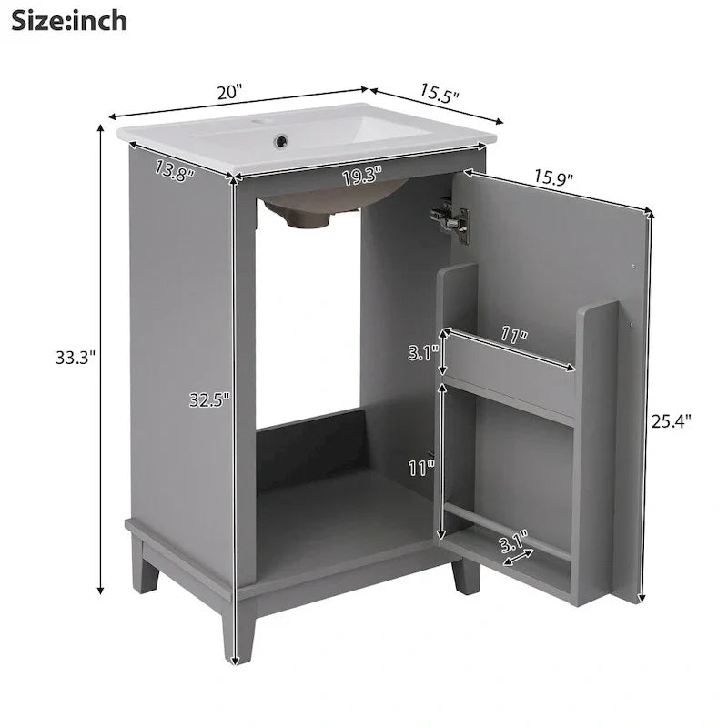 Contemporary 20-Inch Compact Bathroom Vanity Cabinet with Ceramic Sink - image 8
