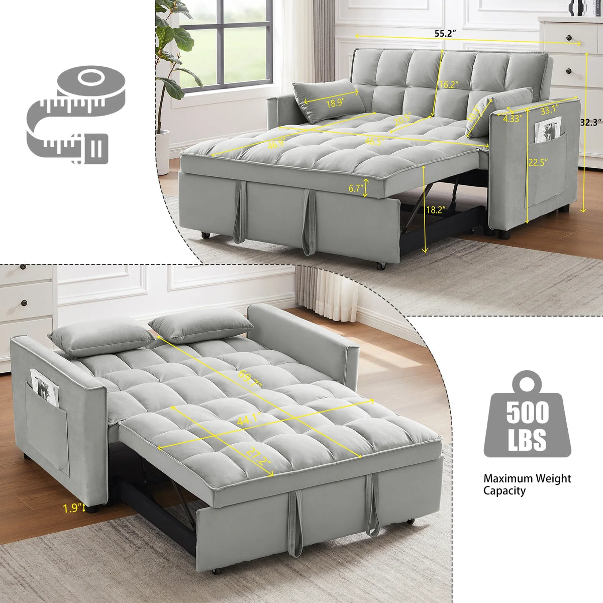55 in Convertible Futon Sofa Bed, Modern Loveseat Sleeper Sofa Couch with Pull - Out Sofa Bed for Living Room, Small - image 10