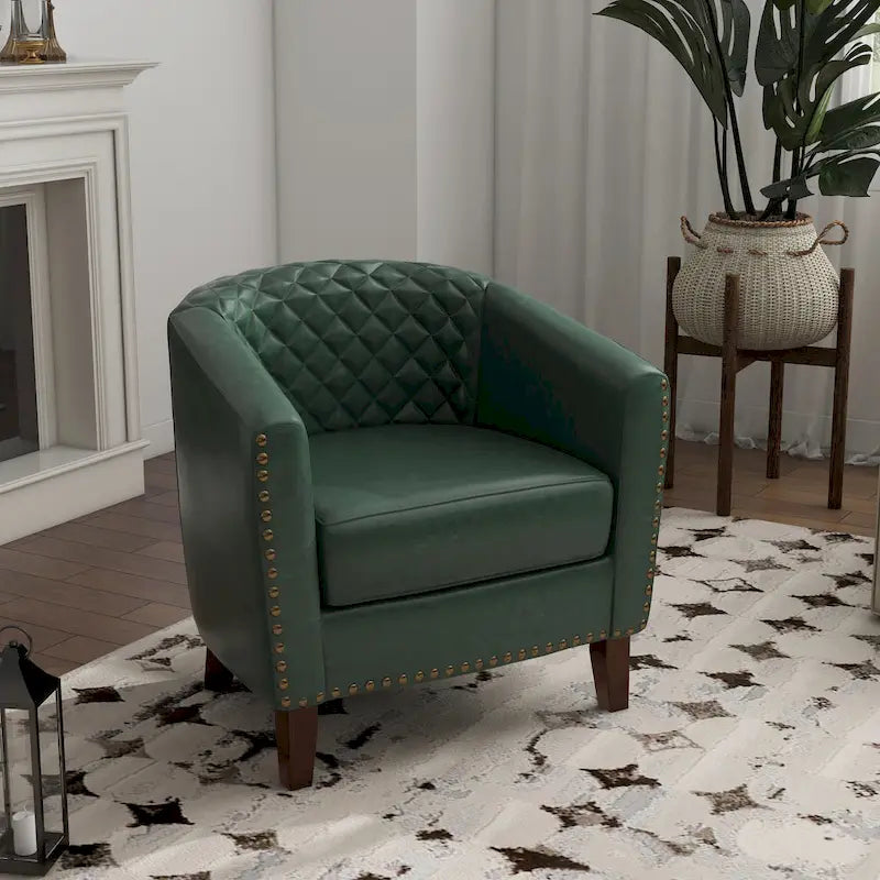 Ethan Barrel Accent Chair in PU Leather with Nailhead Detailing - image 37
