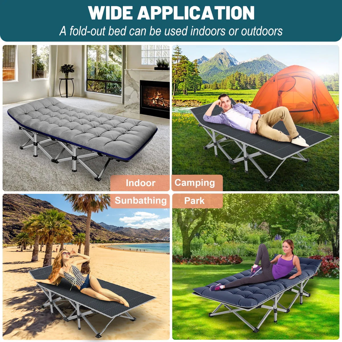 Slsy Folding Camping Cot for Adults, Folding Cot Bed for Sleeping with 2 Sided Mattress & Carry Bag, Tent Cot, Supports 880 lb - image 13