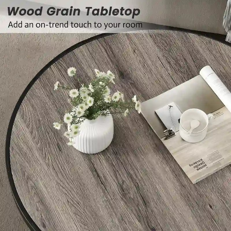 Myhozm Industrial Round Metal Coffee Table with Shelf – Perfect for Living Room, Home Office, and Bedroom - image 13