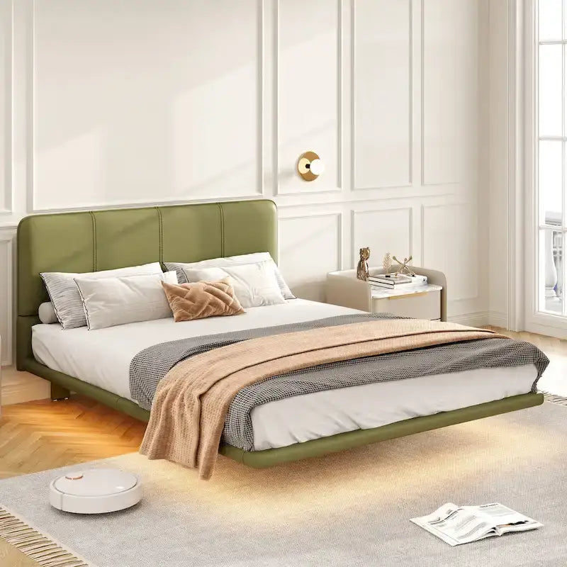 Christopher Knight Home Korli Contemporary Upholstered Leather Floating Bed Frame and Headboard Set with LED Lighting - image 4