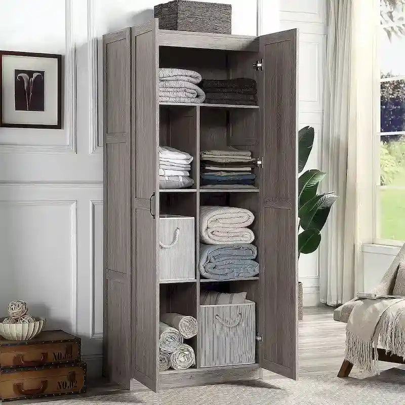 Modern Storage Wardrobe Cabinet with Doors and Multi Compartment Shelves - image 5