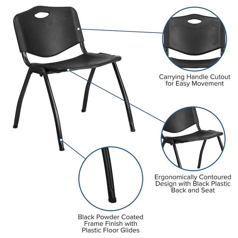 880 lb. Capacity Heavy-Duty Plastic Stackable Chair with Carrying Handle - image 3