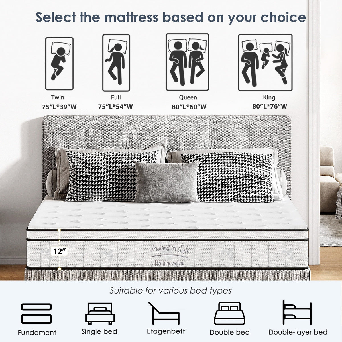 Queen Mattress, PAPROOS 12 Inch Hybrid Mattress in a Box, Individual Pocket Spring Mattress with Full Support, Cool Queen Size Mattress with Breathable Knitted Fabric, Medium Firm, CertiPUR-US, White - image 13