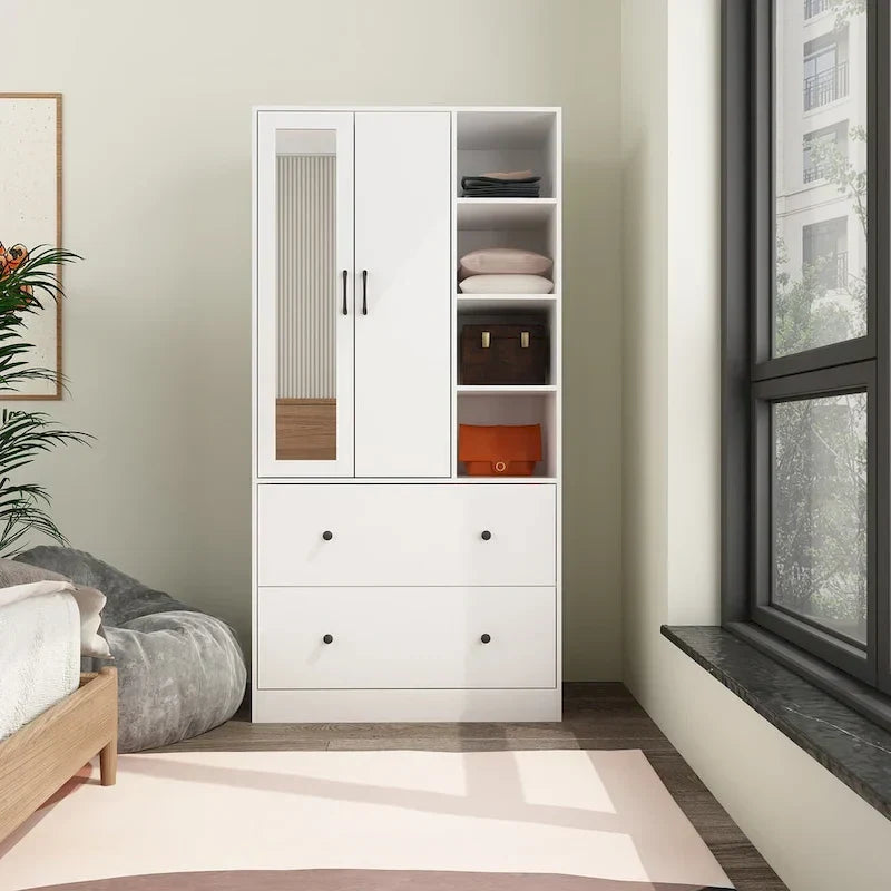Modern Wardrobe Armoire with Mirror Door Drawers and Shelves - image 36