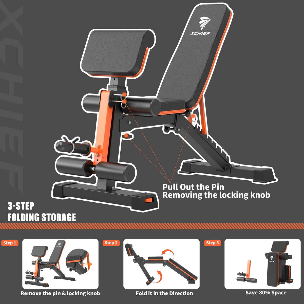 XCHIEF Adjustable Weight Bench - 1000 lbs Heavy Duty Foldable Workout Benchs Press with Leg Extension & Preacher Pad, Flat/Incline/Decline for Home Gym - image 8