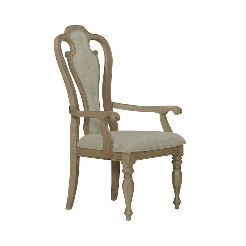 Set of 2 Magnolia Manor Weathered Bisque Upholstered Arm Chairs with Splat Back Design - image 3