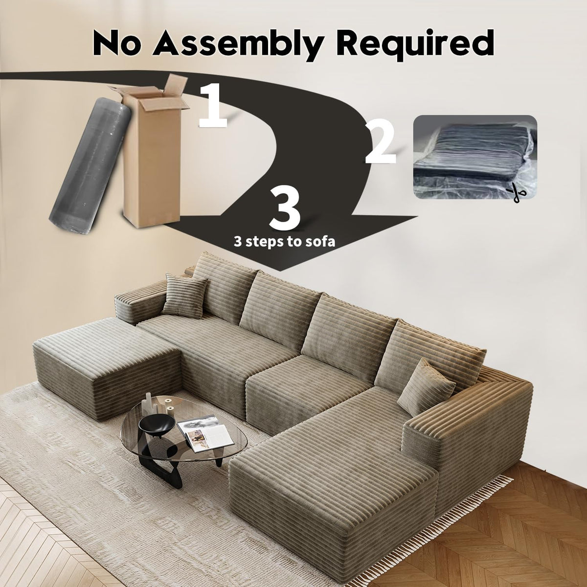 107.5" Cloud Modular Sectional Sofa Couch with L-Shape Chaise,Modern Minimalist Upholstered Couches for Living Room Bedroom,Deep Seat Corner Couch .No Assembly Required (Black,Left Facing Chaise) - image 106