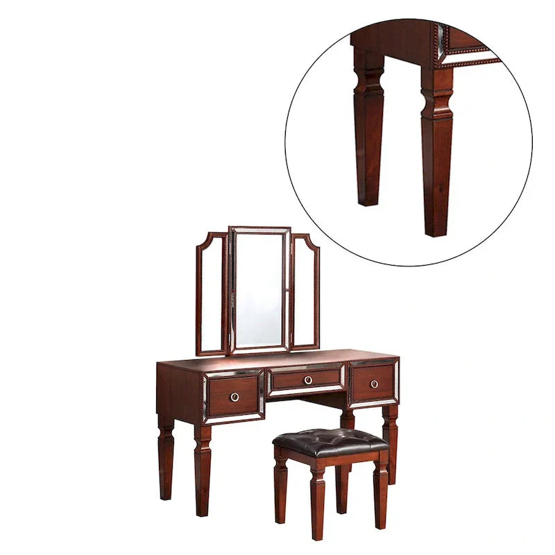 Fabric and Wood Vanity Set with Matching Stool - image 11