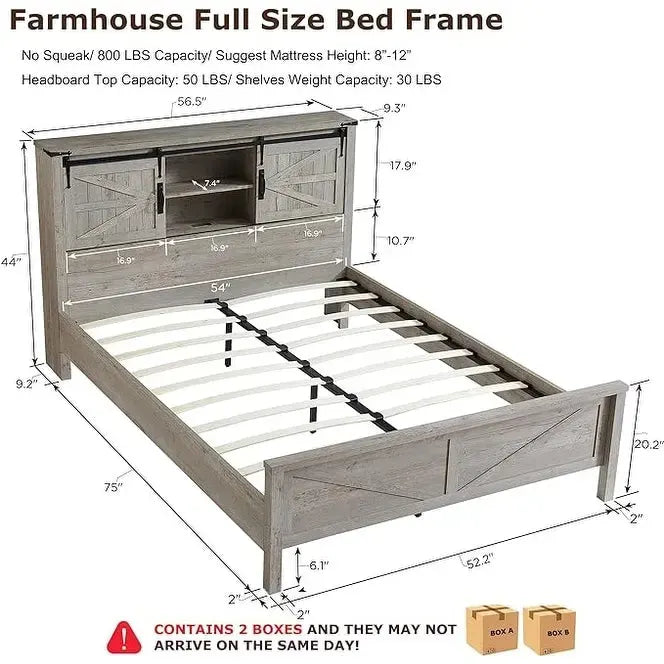 Farmhouse Full Bed Frame with Storage Shelves and Built-in Charging Station - image 31