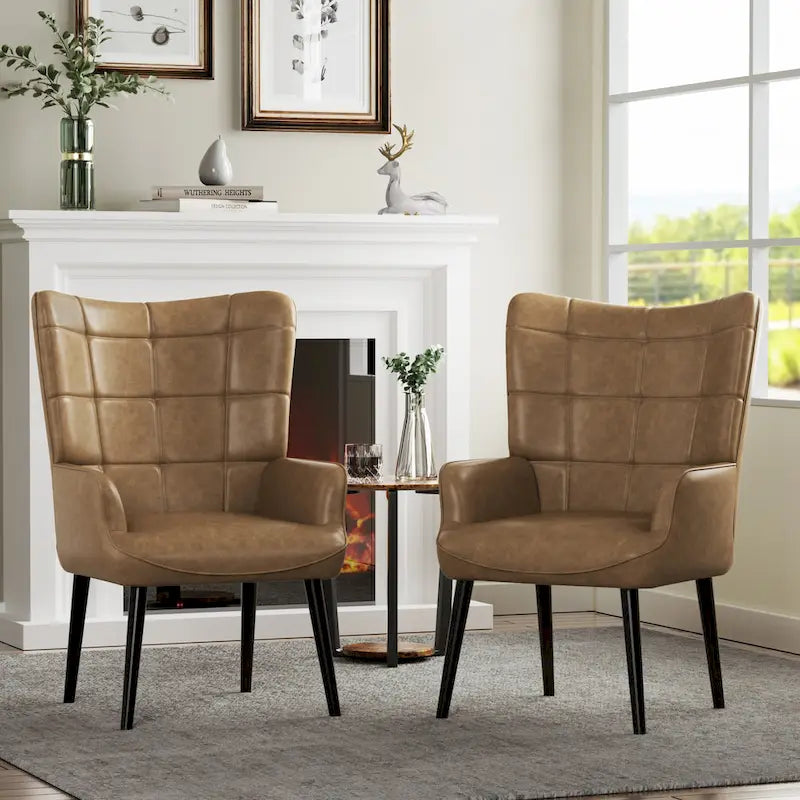 Set of 2 High-Back Tufted Accent Chairs in Cream, Brown, and Taupe - image 7