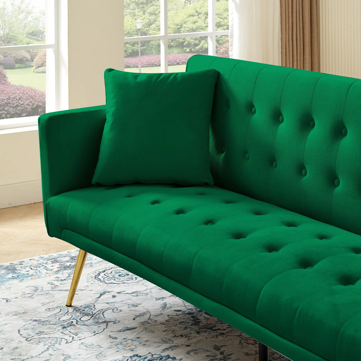 Leumius Velvet Futon Sofa Bed Mid-Century Modern Adjustable Backrest with Pillows, Gray/Gold - image 35