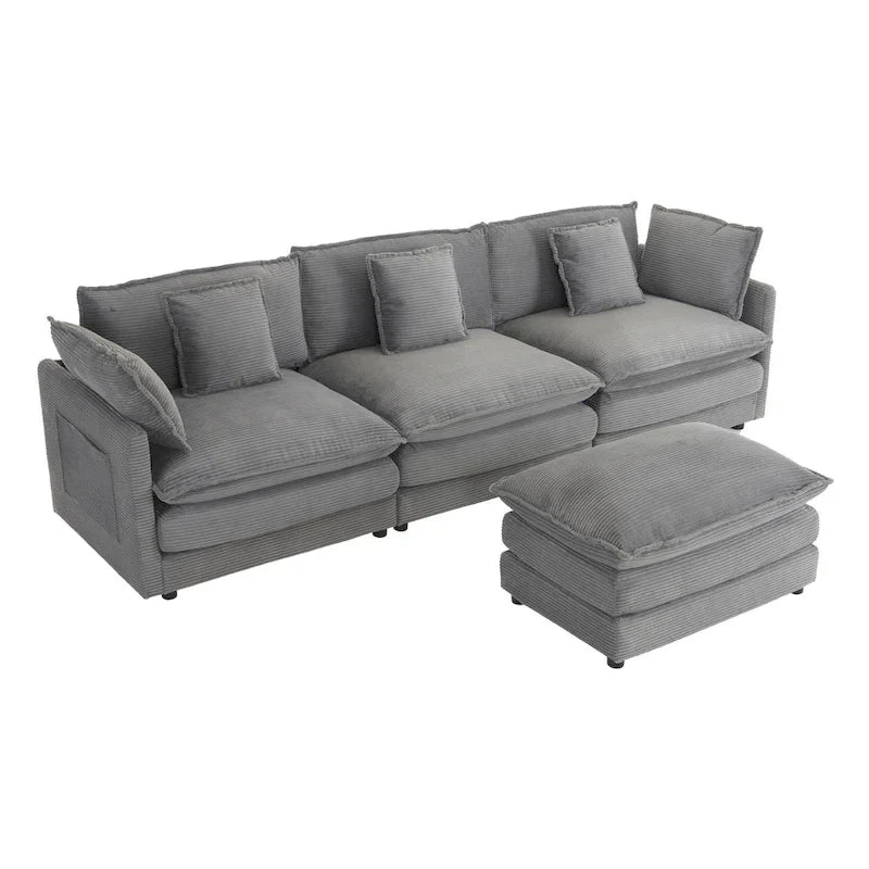 112.6-Inch Corduroy Upholstered L-Shaped Modular Sectional Sofa with Convenient Side Storage Pockets - image 13