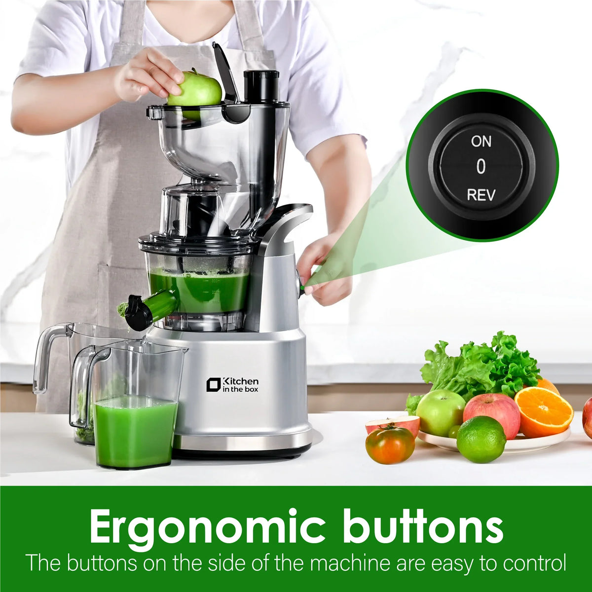 Kitchen in the Box Cold Press Juicer Machines With 3.26" Wide Feed Chute, Slow Masticating Juicer Machine for Whole Fruits and Vegetables, BPA-Free - image 2