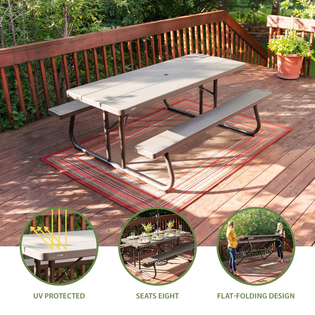 Lifetime 6 Foot Folding Picnic Table, Brown, 60105 - image 3