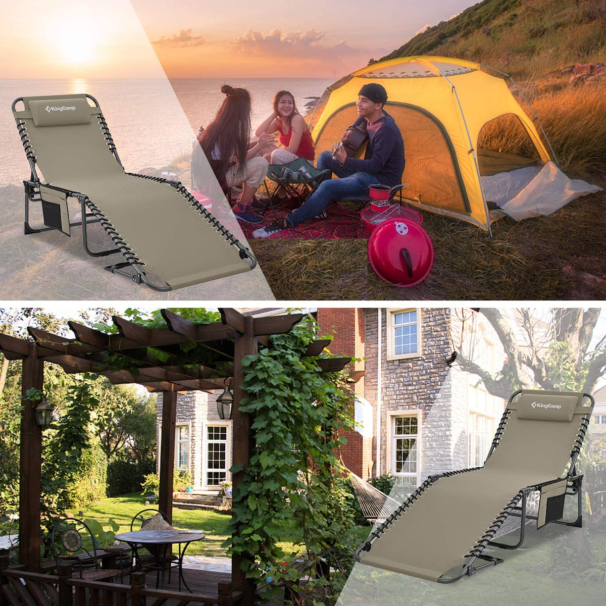 Adjustable 4-Position Folding Chaise Lounge Chair with Pillow Pocket, Supports 265lbs - image 7