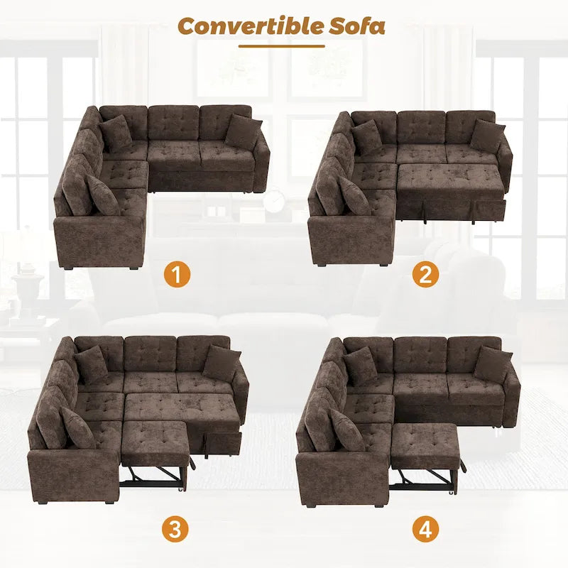 Roomfitters L-Shaped Pull-Out Sofa Bed with Wheels, USB Ports, and Power Outlets – Versatile Sleeper Sofa for Ultimate Living Room Comfort - image 6