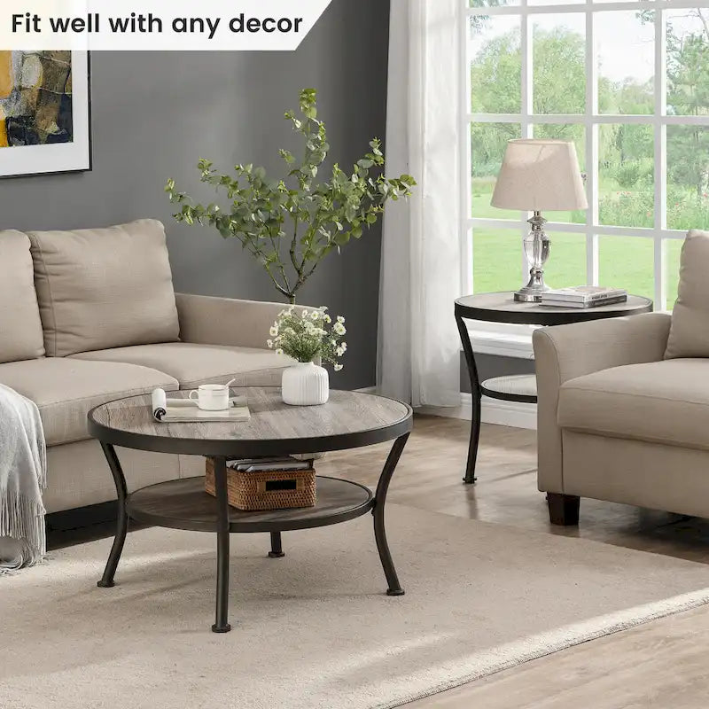 Myhozm Industrial Round Metal Coffee Table with Shelf – Perfect for Living Room, Home Office, and Bedroom - image 7