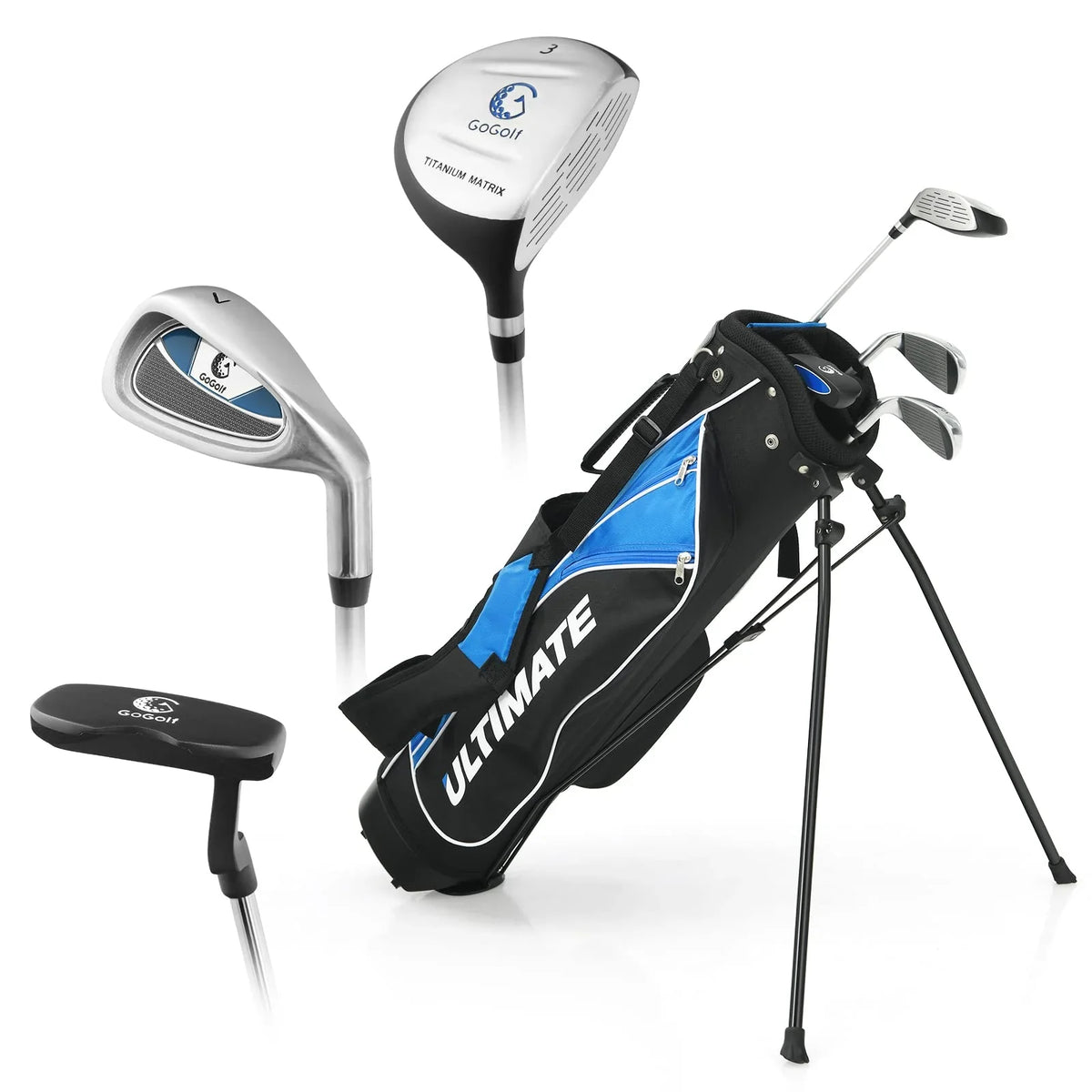 Junior Complete Golf Club Set for Age 8 to 13, Includes 3# Fairway Wood, 7# & 9# Irons, Putter - image 1