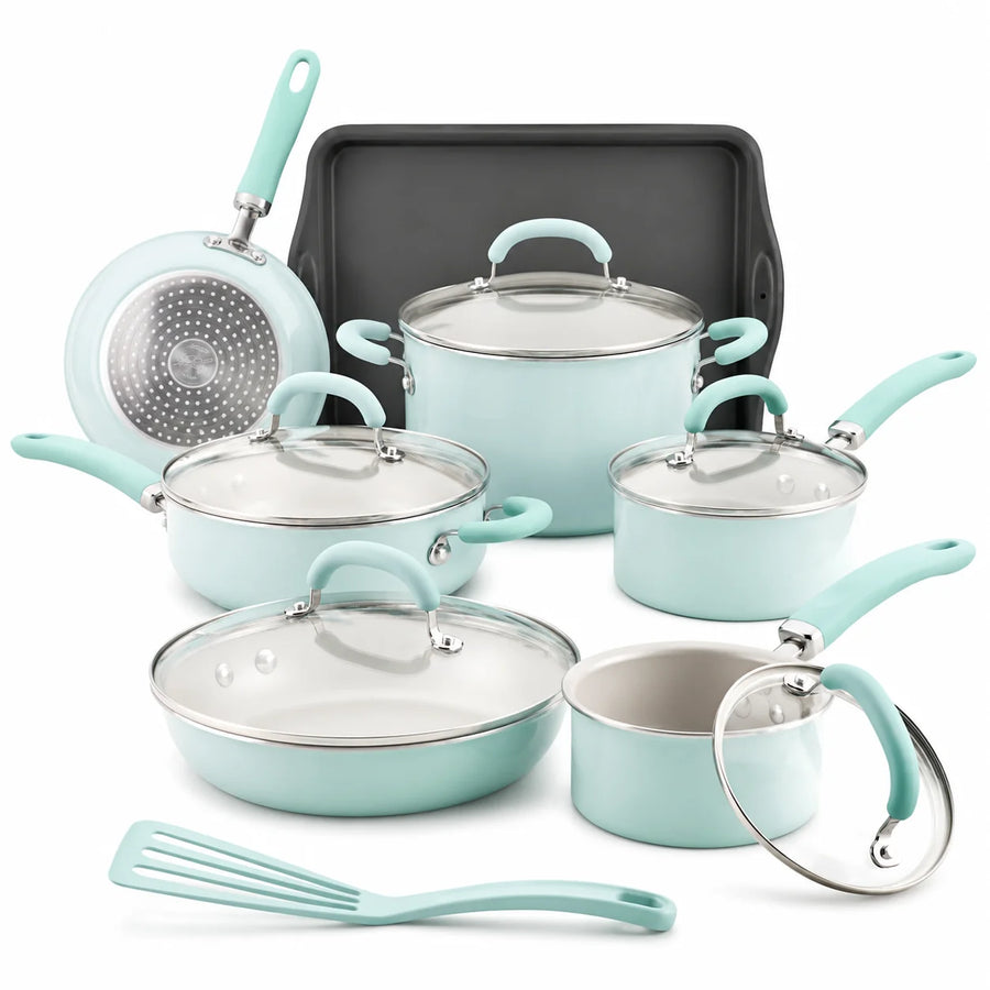 13 Pc Nonstick Aluminum Pots and Pans Set Light Blue Shimmer Cookware Set with Lids for Kitchen Cooking - image 1