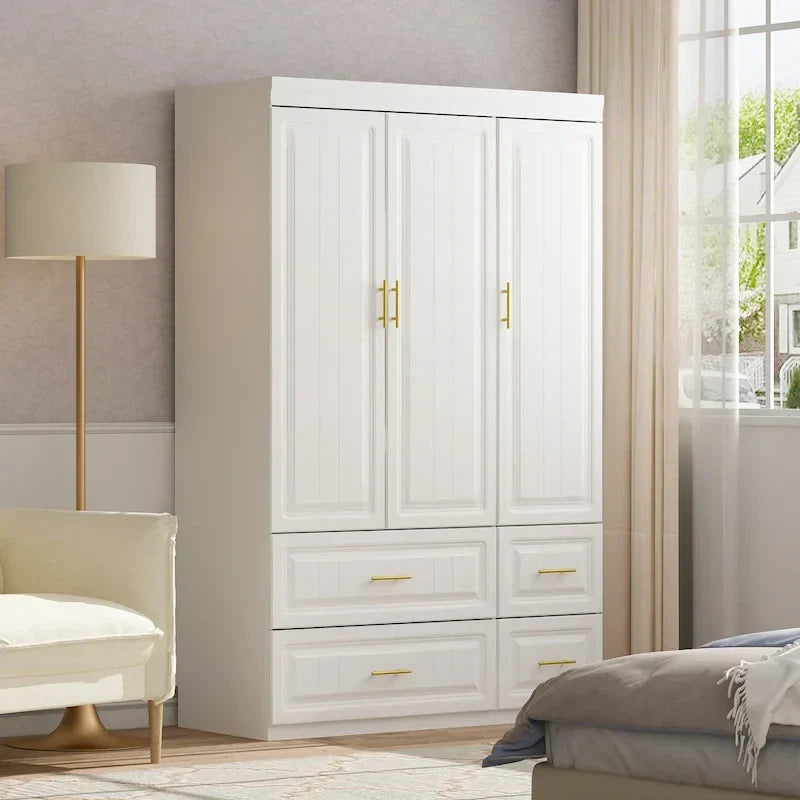 Modern Wardrobe Armoire with Hanging Rod Shelves and Drawers - image 4