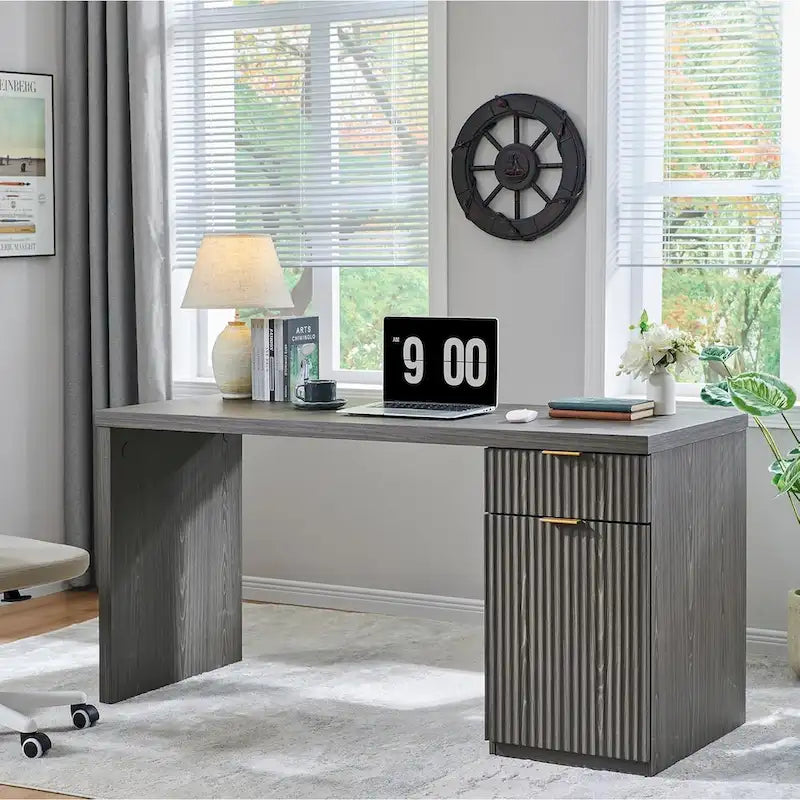 60-Inch Contemporary Executive Desk - Wooden Home Office & Fluted Computer Desk - image 16