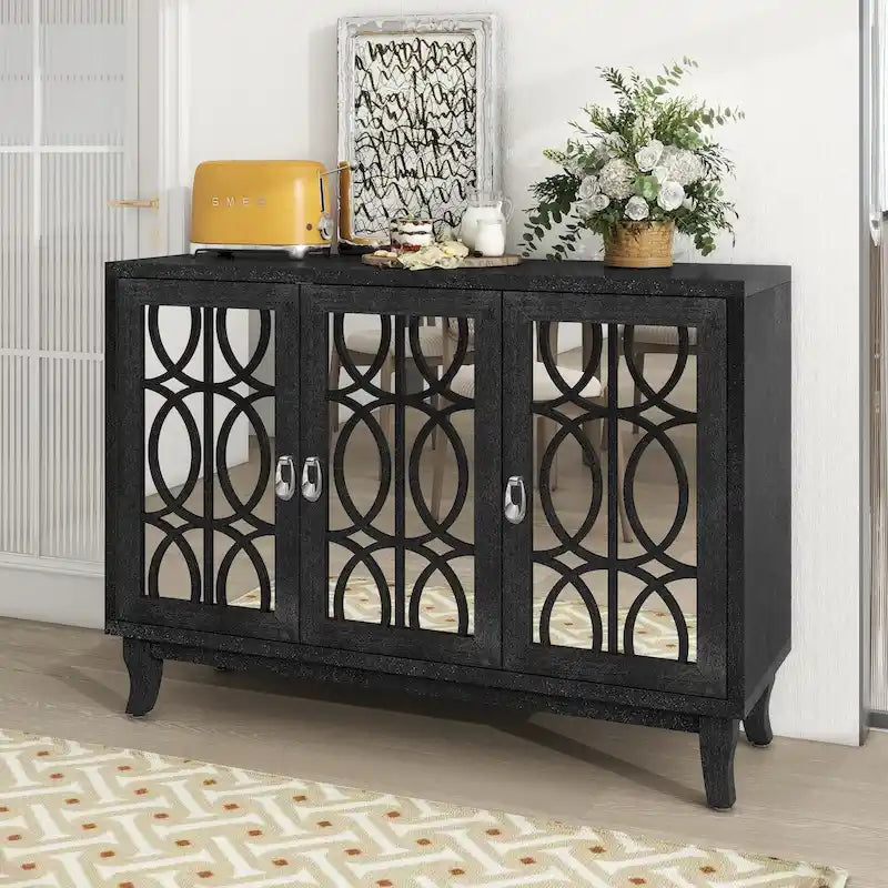 Mirrored Buffet Cabinet with Glass Doors and Silver Handles - 3-Door Sideboard for Living Room, Hallway, and Dining Room - image 2