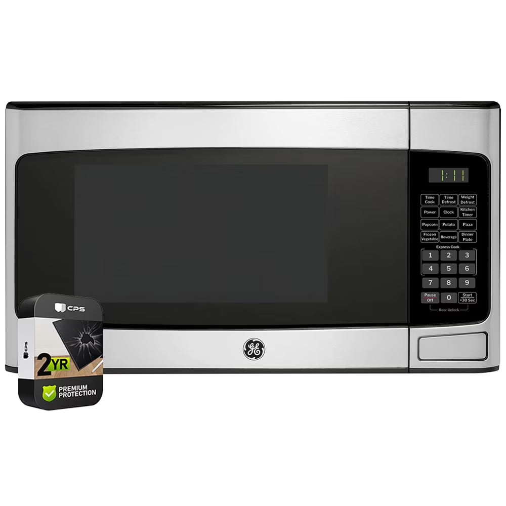 GE GCST11N1WSS 1.1 cu. ft. Countertop Microwave Oven 950 Watts Stainless Steel Bundle with 2 YR CPS Enhanced Protection Pack - image 1