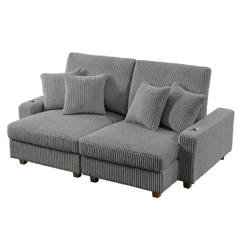 74-Inch Upholstered Chaise Lounge Loveseat with Adjustable Backrest - image 4