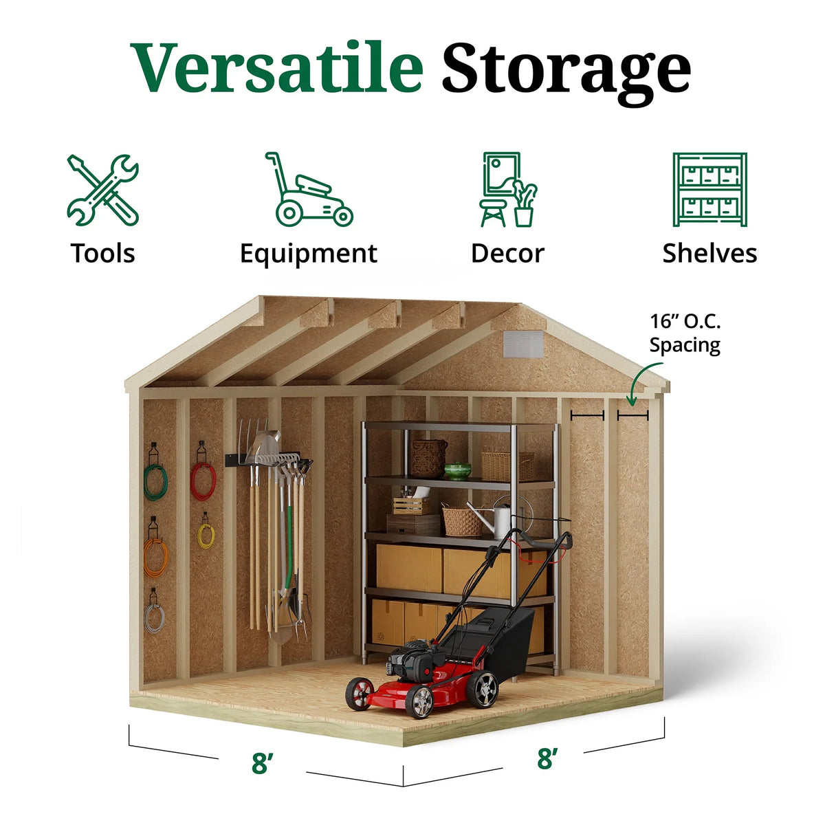 Little Cottage Co. 8x8 Classic Gable Shed, Outdoor Wood Storage Shed Do-It-Yourself Precut Kit - image 5