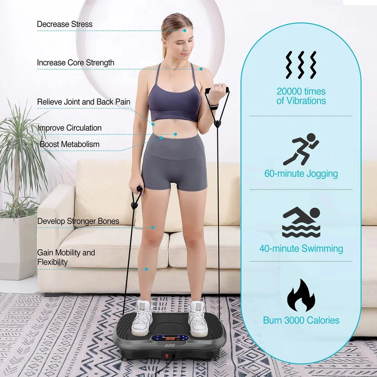 Vibration Plate Fitness Platform Exercise Machine Vibrating Lymphatic Drainage Shaking Full Body Shaker Workout Vibrate Stand Shake Board Sport Gym for Weight Loss Fat Burner for Women Men - image 13