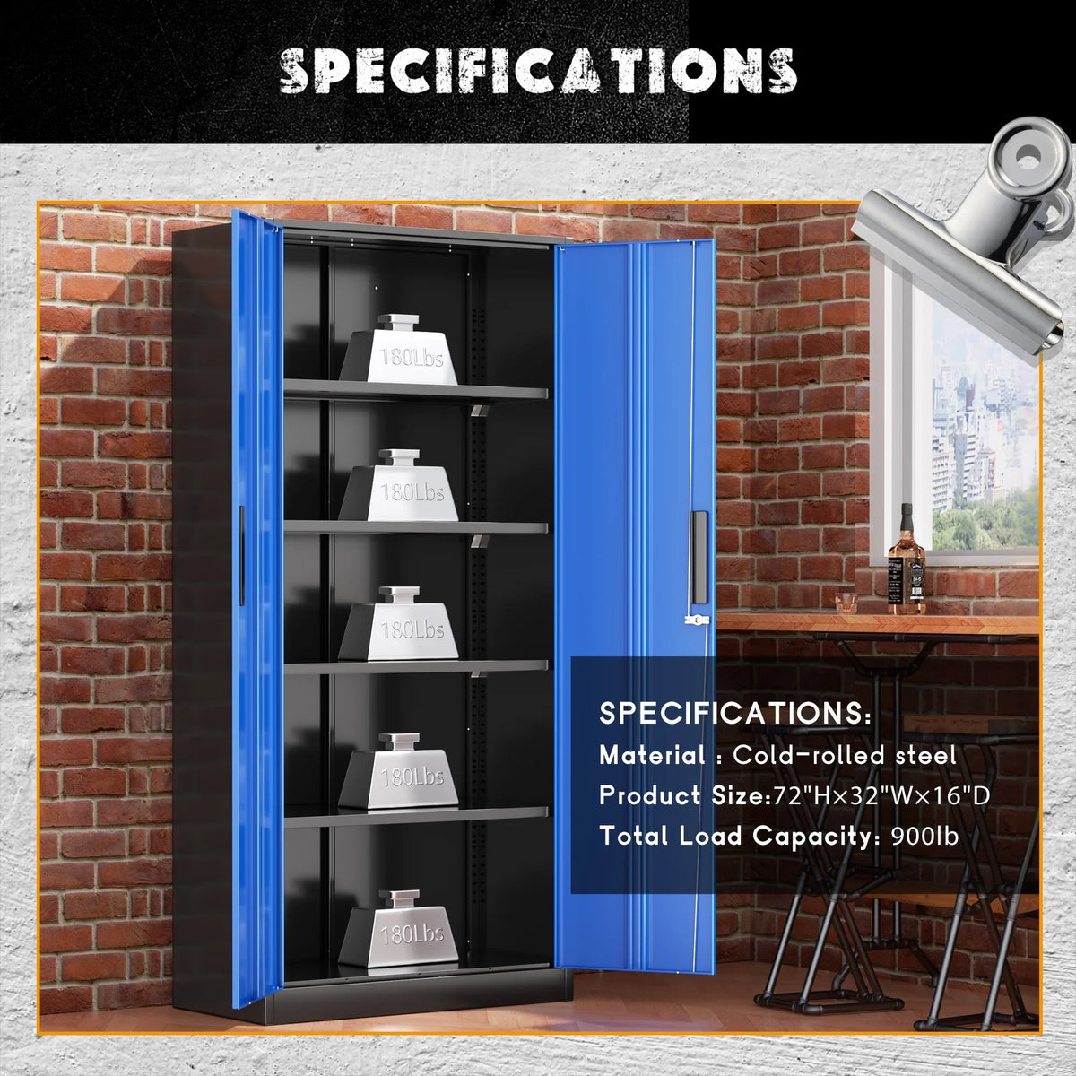 SOLAURA 71" Metal Garage Storage Cabinet with Locking Doors and Adjustable Shelves for Home, Office(Black) - image 44