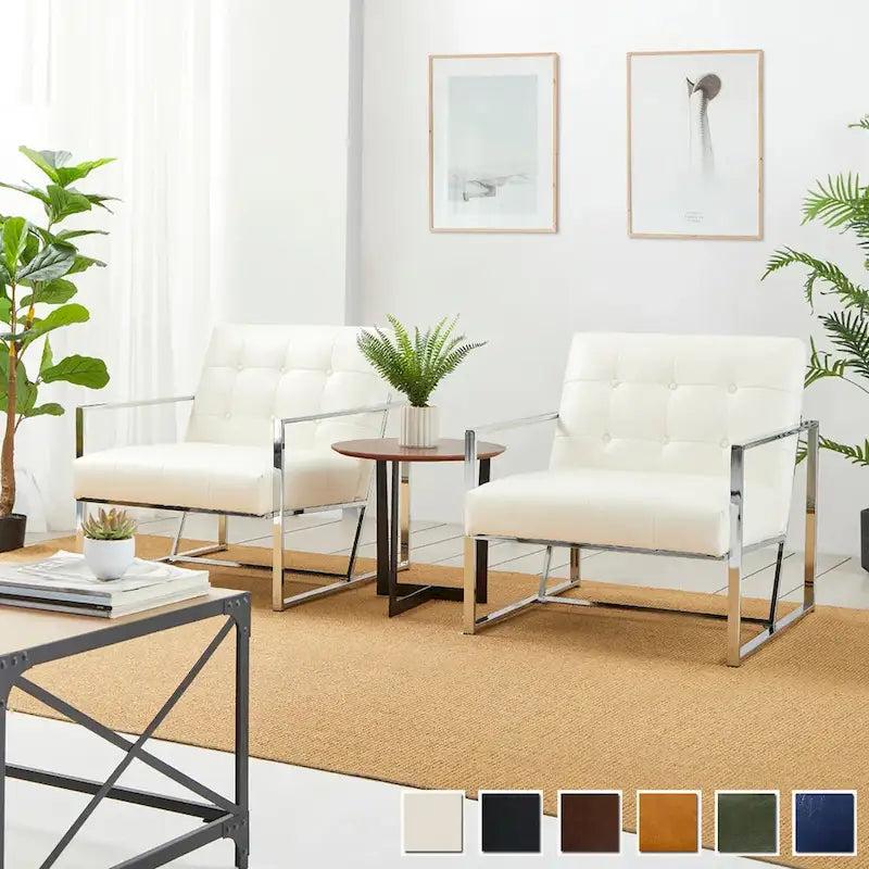 Glitzhome Set of 2 Mid-Century Tufted Accent Chairs in 29.25W PU Leather - image 1