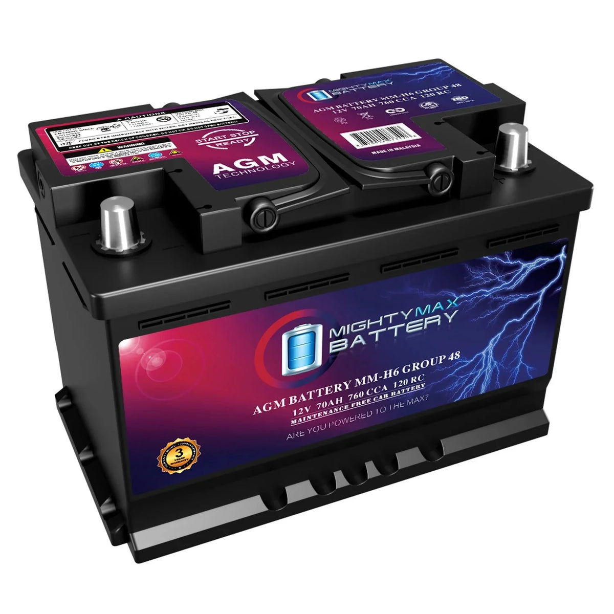MM-H6 12V 70AH Car Battery, 760 CCA, Group 48, Compatible with Chevrolet Silverado 1500, Long Life, High Discharge Rate - image 1
