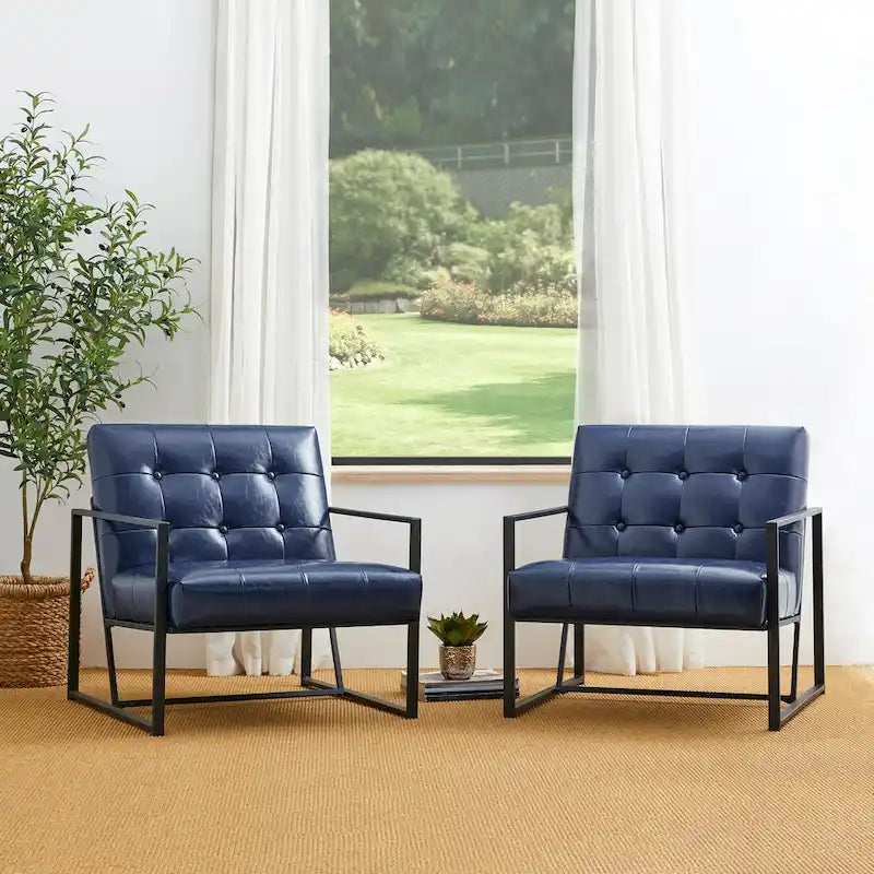 Glitzhome Set of 2 Mid-Century Tufted Accent Chairs in 29.25W PU Leather - image 9
