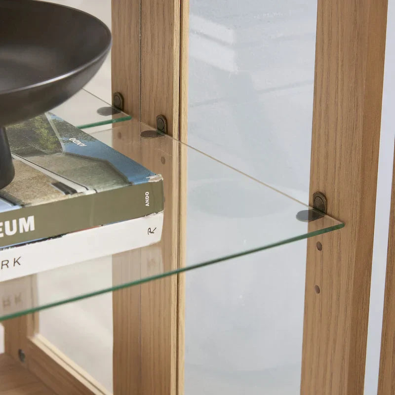 Illuminated Glass Curio Display Cabinet with Adjustable Shelves, Double Doors, and Drawer - Glass Wine Storage Solution - image 18