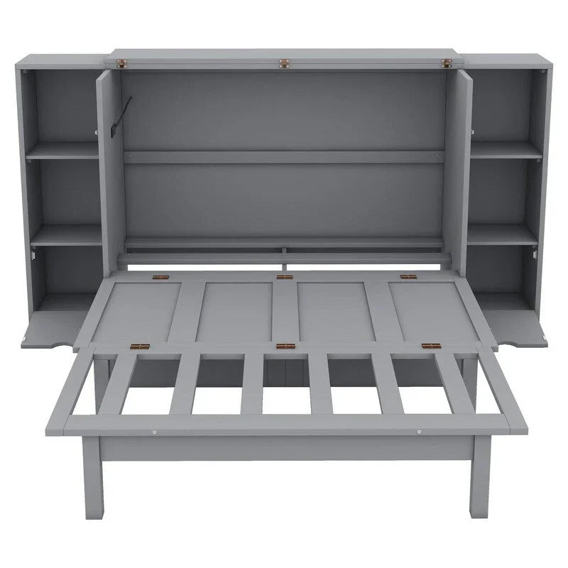 Spacious Wooden Murphy Bed with Shelving, Storage Drawers, and USB Charging Ports - image 3