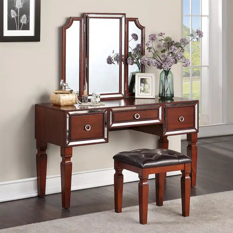 Fabric and Wood Vanity Set with Matching Stool - image 7