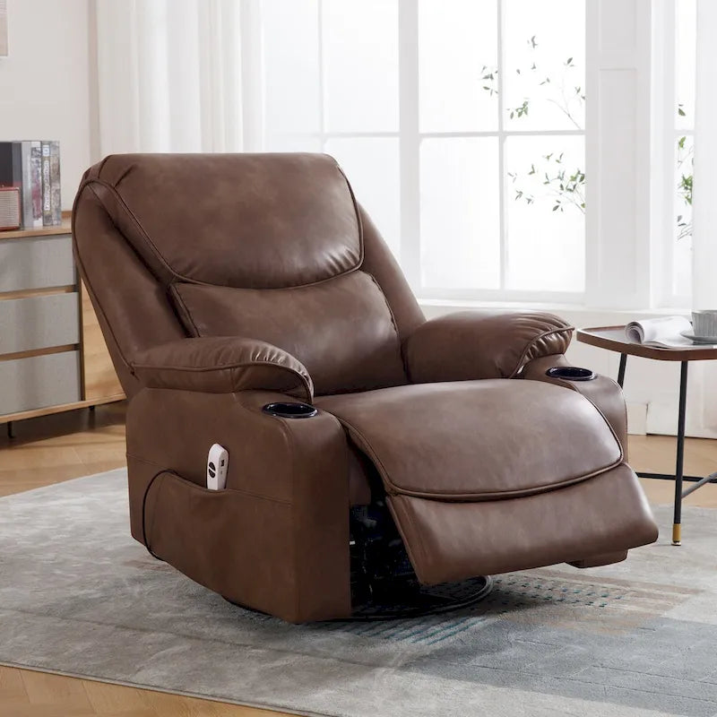 HOMYKA 34.2-Inch Wide Faux Leather Swivel Rocking Power Recliner Chair with USB Charging Port - image 8