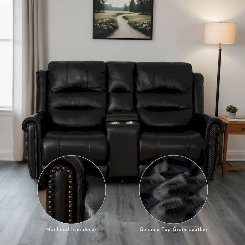 Authentic Leather Black Power Recliner Sofa Set: Loveseat and Recliner with Adjustable Headrest and Extendable Footrest - image 24