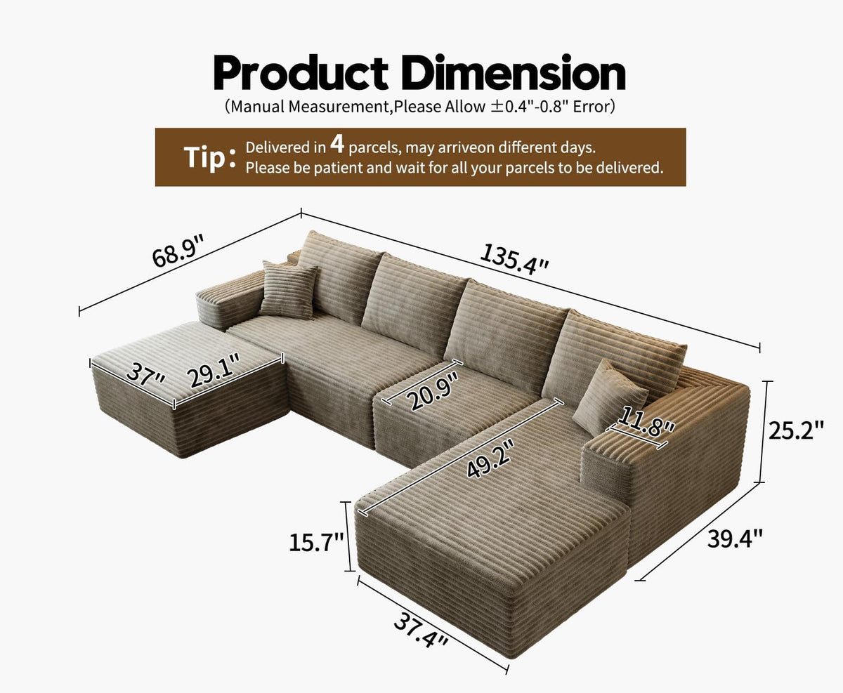 107.5" Cloud Modular Sectional Sofa Couch with L-Shape Chaise,Modern Minimalist Upholstered Couches for Living Room Bedroom,Deep Seat Corner Couch .No Assembly Required (Black,Left Facing Chaise) - image 104