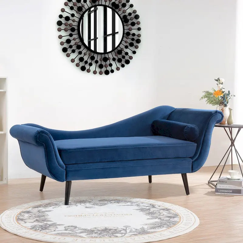 Upholstered Indoor Chaise Lounge Chair with Scroll Arms, Reclining Feature, Rolled Accent Pillow, and Sturdy Solid Wood Legs - image 4