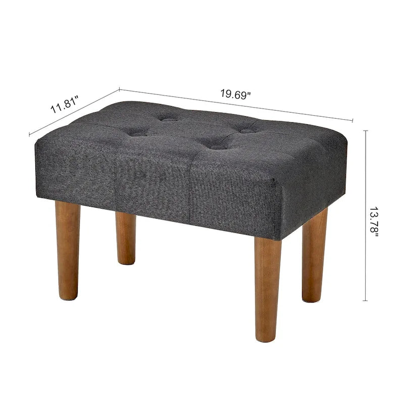 Set of 2 Small Linen Foot Stools with Legs - Rectangle Upholstered Ottoman Footrests - image 10