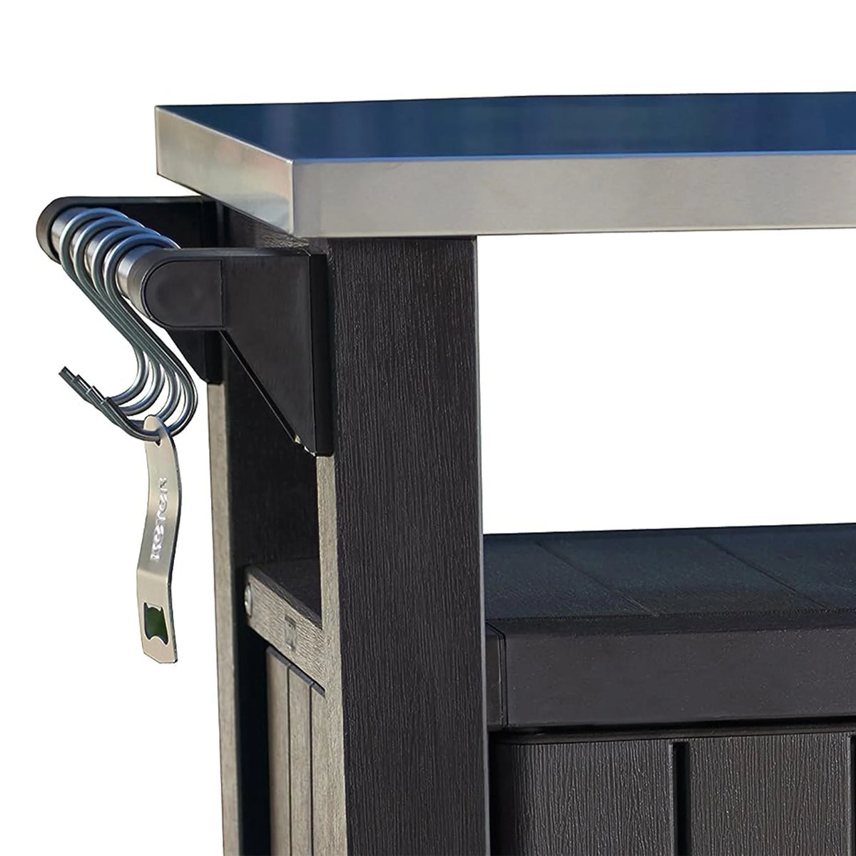 Keter Unity XL Outdoor Durable Kitchen Rolling Bar Cart with Storage Cabinet, Brown - image 9