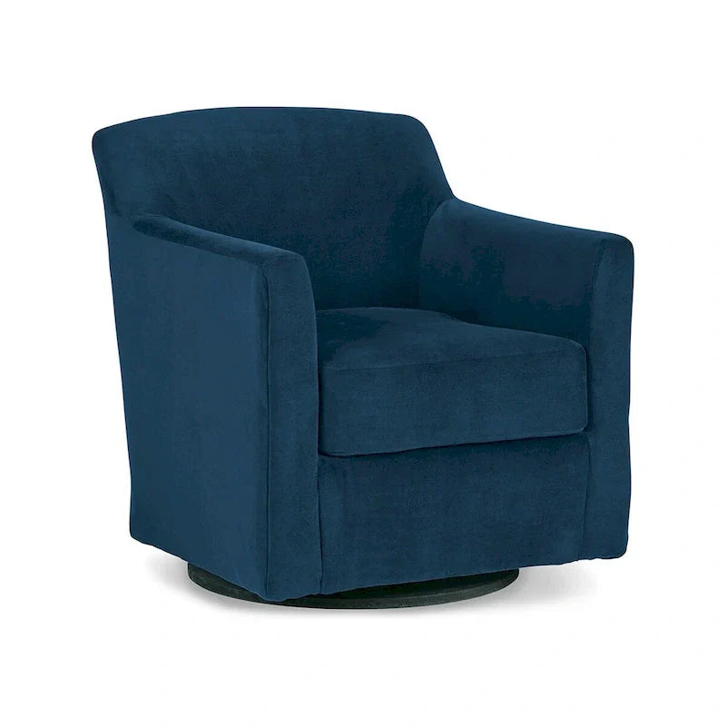 Leena Blue Velvet Swivel Accent Chair with Shelter Style Arms and Black Wood Base - image 1