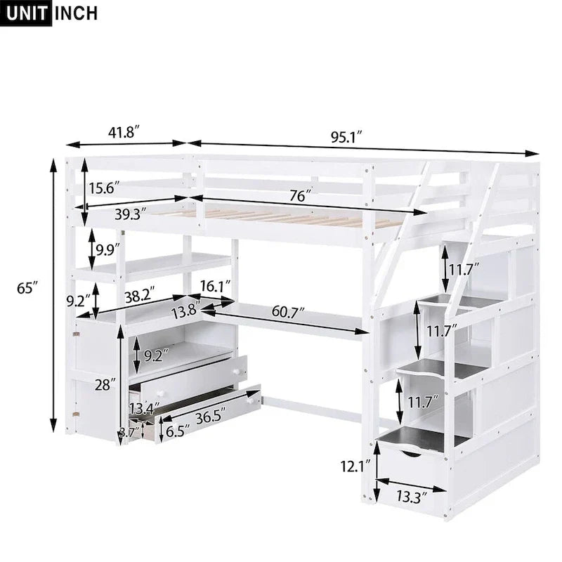 Merax Loft Bed with Integrated Desk and Storage Shelves - image 6