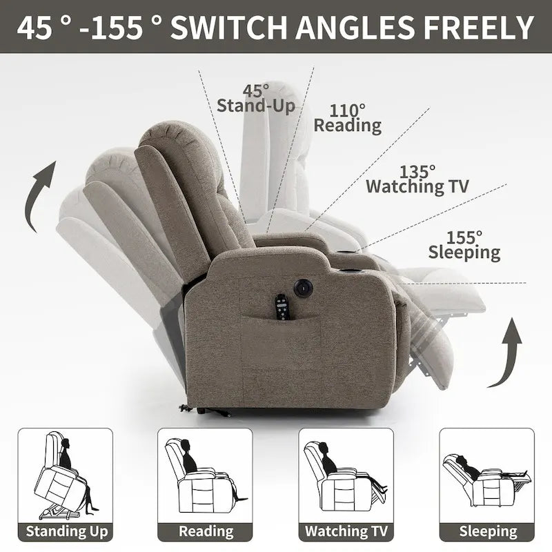 Lazy Boy Power Lift Recliner Chair, Modern Single Motor Massage Sofa Chair with Lumbar Heating, USB Charging Port, Cup Holders - image 12