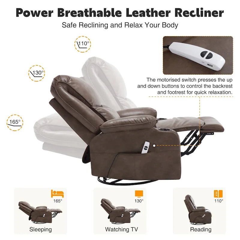 HOMYKA 34.2-Inch Wide Faux Leather Swivel Rocking Power Recliner Chair with USB Charging Port - image 11